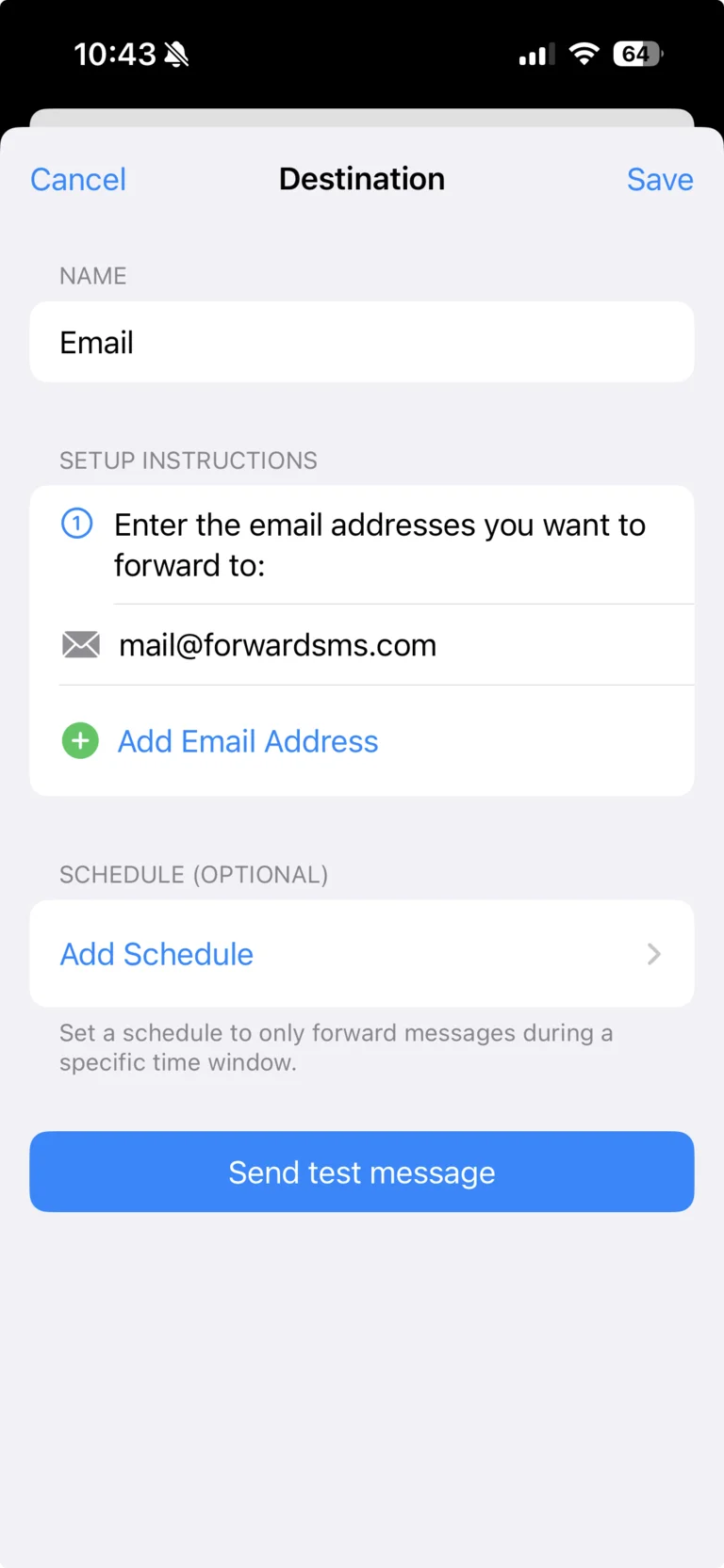 Forward SMS स्क्रीनशॉट, इंटीग्रेशन